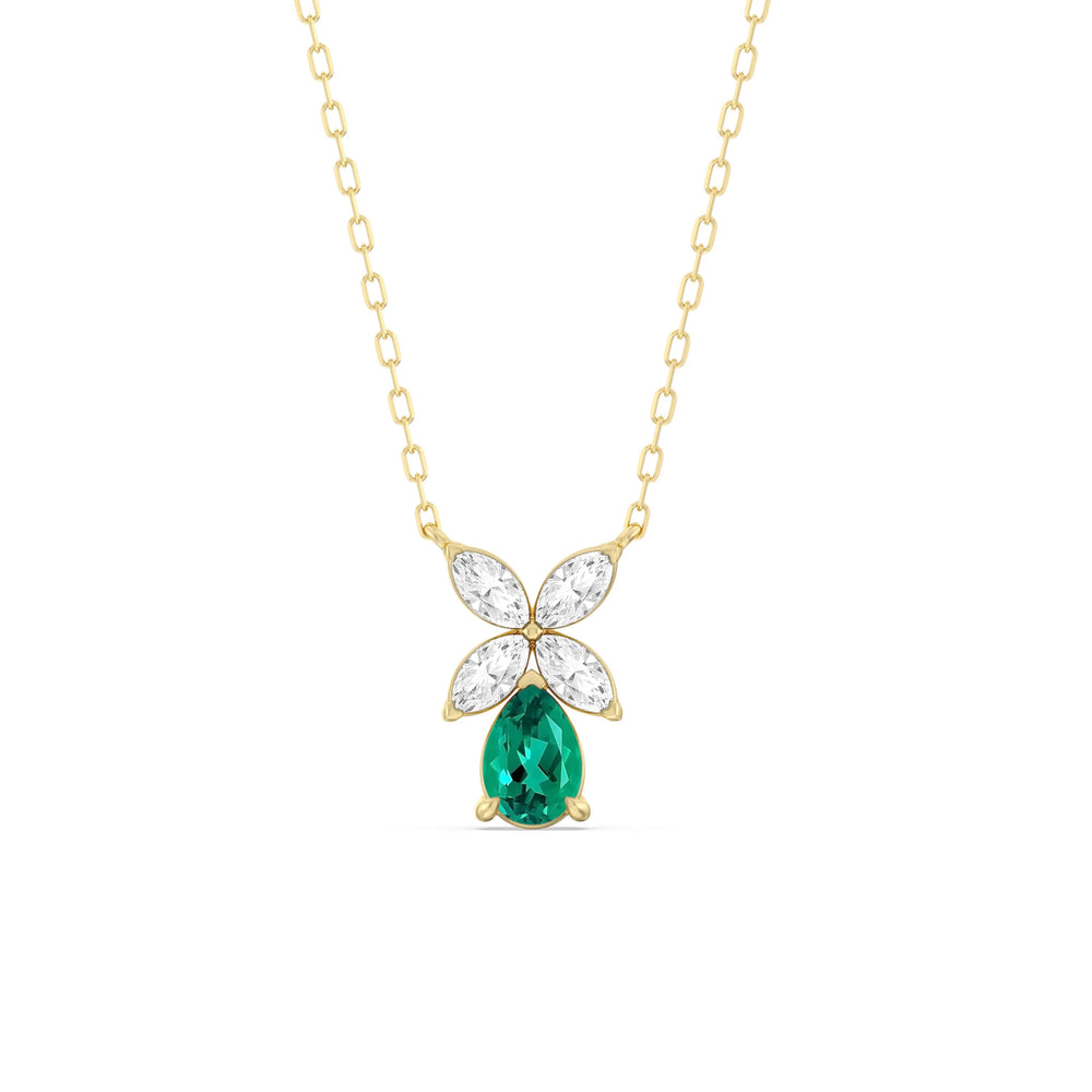 Emerald And Diamond Tulip Drop NecklaceTest Drashya with 14KT Yellow Gold Cut Diamond in 14KT Yellow Gold view 1
