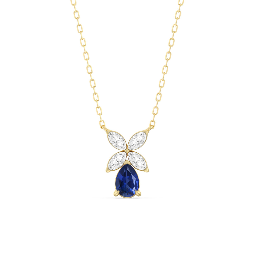 Sapphire and Diamond Tulip Drop Necklace with 14KT Yellow Gold Cut Diamond in 14KT Yellow Gold view 1

