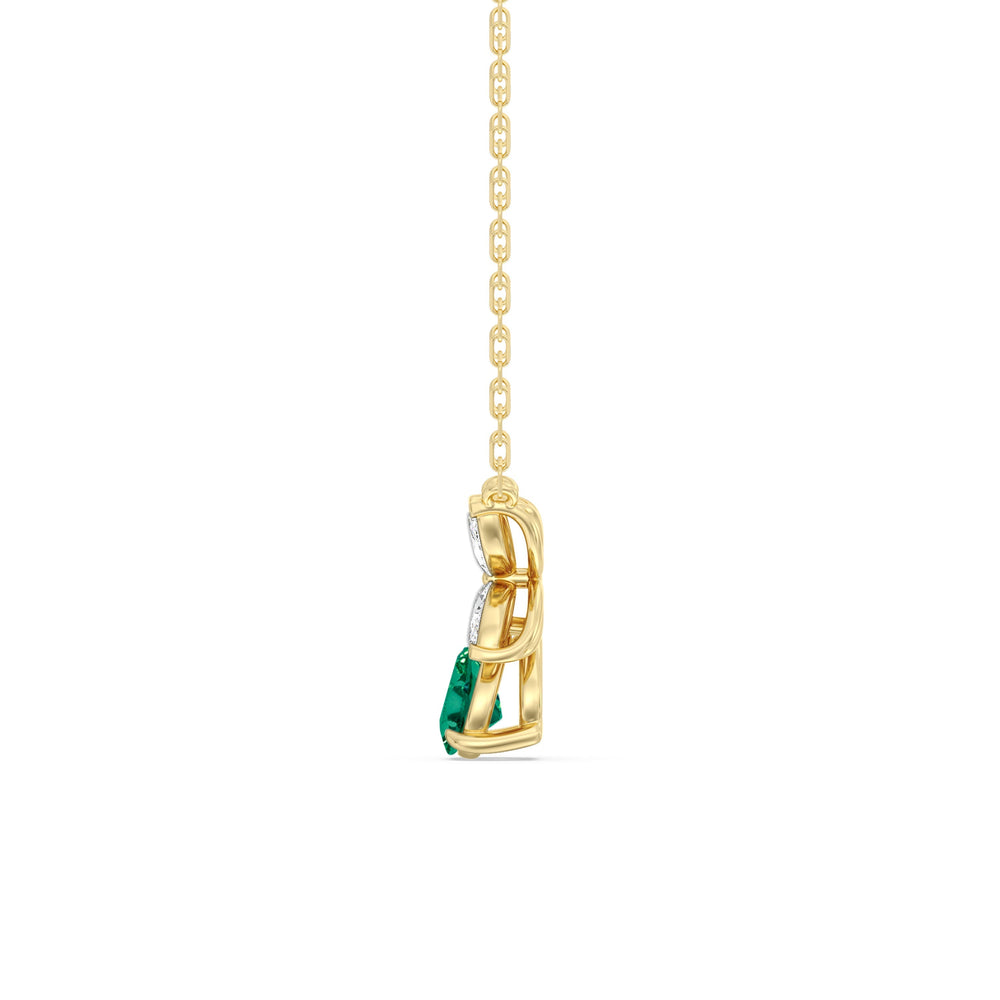 Emerald and Diamond Tulip Drop Necklace with 14KT Yellow Gold Cut Diamond in 14KT Yellow Gold view 3
