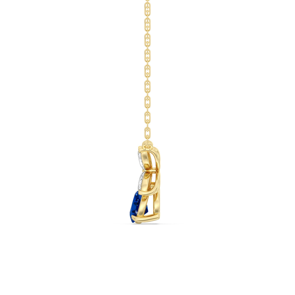 Sapphire and Diamond Tulip Drop Necklace with 14KT Yellow Gold Cut Diamond in 14KT Yellow Gold view 3
