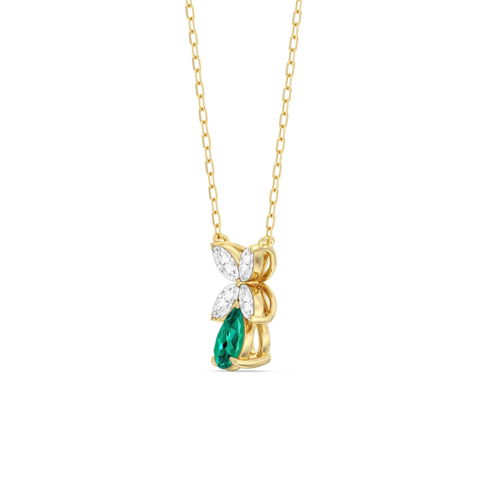 Emerald And Diamond Tulip Drop NecklaceTest Drashya with 14KT Yellow Gold Cut Diamond in 14KT Yellow Gold view 2
