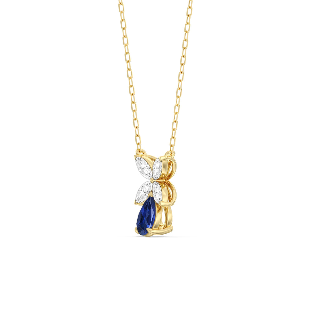 Sapphire and Diamond Tulip Drop Necklace with 14KT Yellow Gold Cut Diamond in 14KT Yellow Gold view 2
