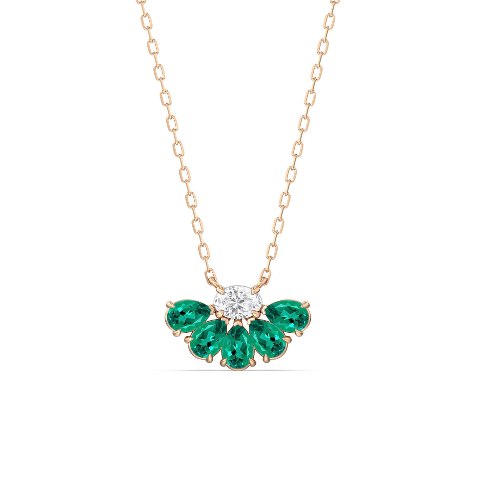 Emerald and Diamond Twinkling Teardrip Necklace with 14KT Rose Gold Cut Diamond in 14KT Rose Gold view 1
