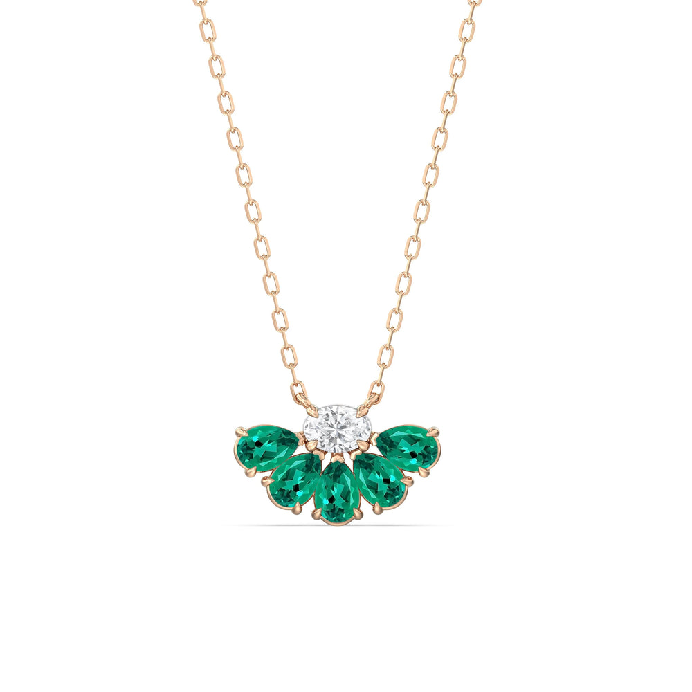 Emerald And Diamond Twinkling Teardrip NecklaceTest Drashya with 14KT Rose Gold Cut Diamond in 14KT Rose Gold view 1
