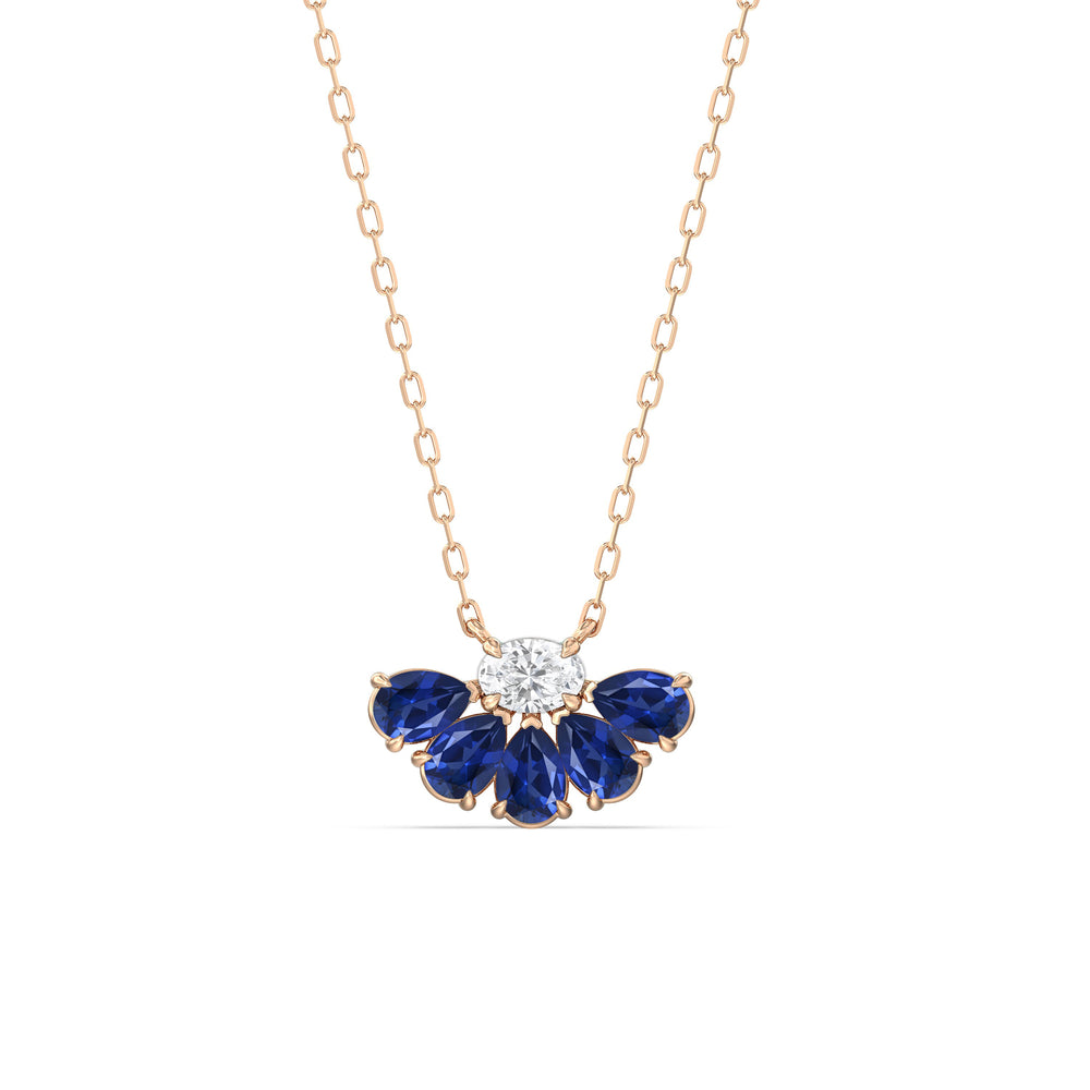 Sapphire and Diamond Twinkling Teardrip Necklace with 14KT Rose Gold Cut Diamond in 14KT Rose Gold view 1
