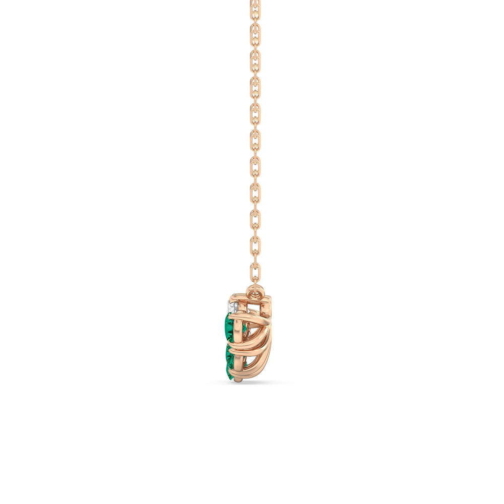 Emerald and Diamond Twinkling Teardrip Necklace with 14KT Rose Gold Cut Diamond in 14KT Rose Gold view 3
