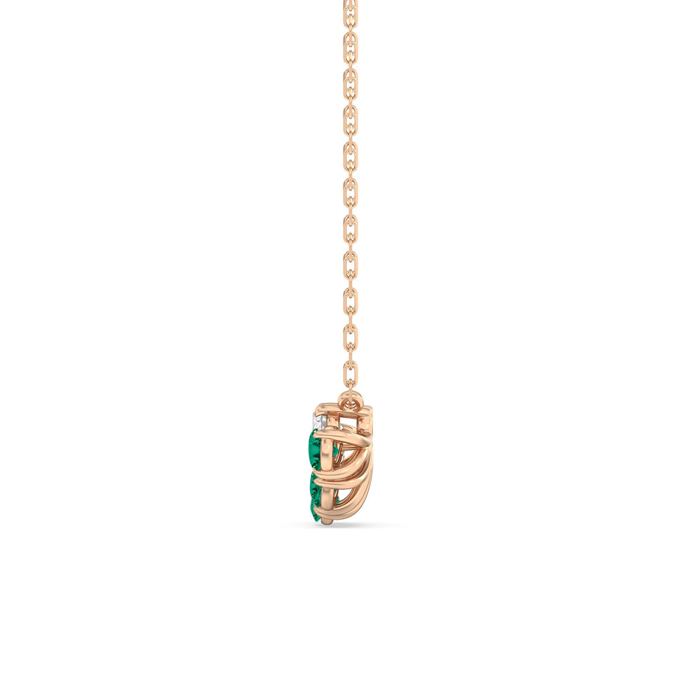 Emerald and Diamond Daisy Petals Necklace with 14KT Rose Gold Cut Diamond in 14KT Rose Gold view 3
