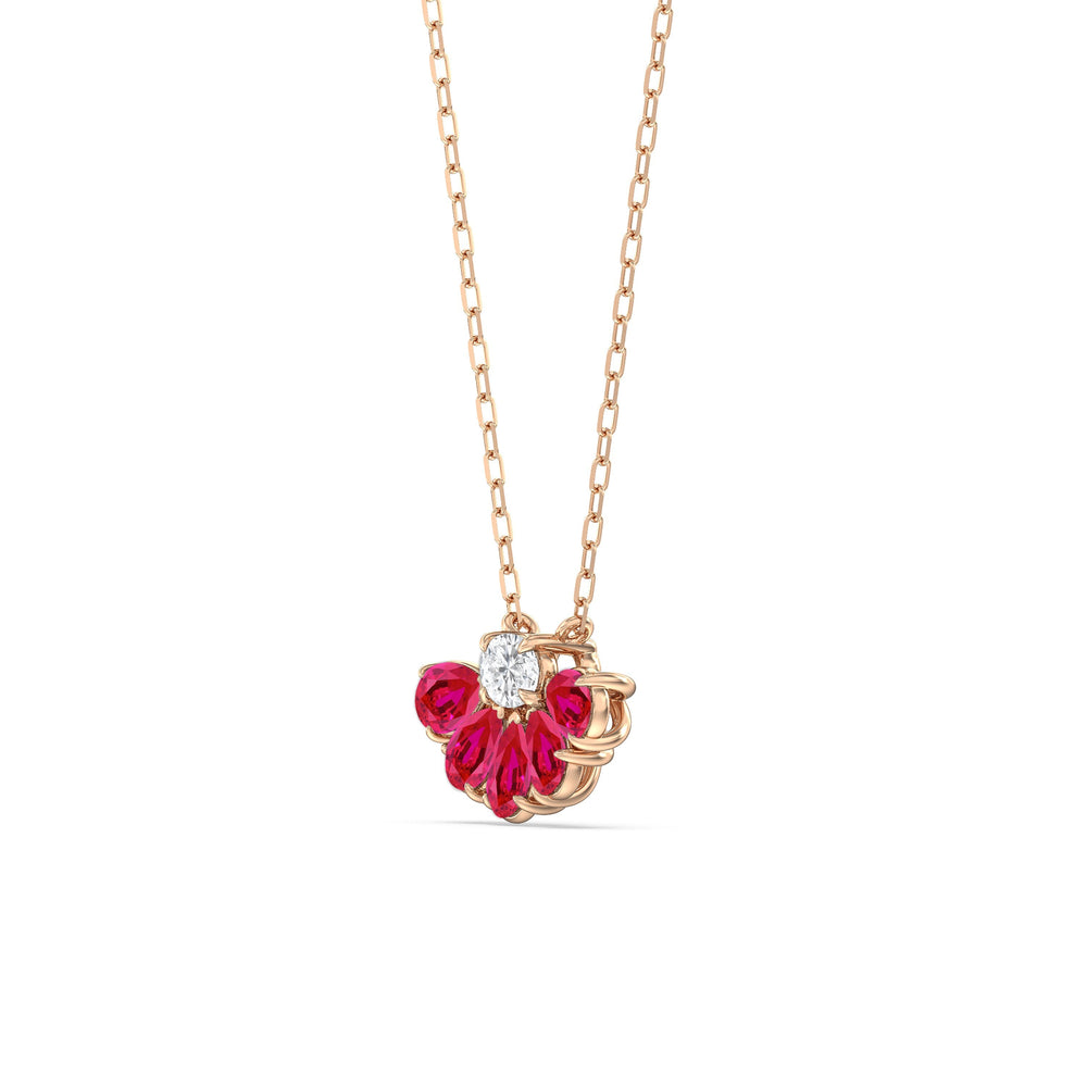 Ruby and Diamond Daisy Petals Necklace with 14KT Rose Gold Cut Diamond in 14KT Rose Gold view 2
