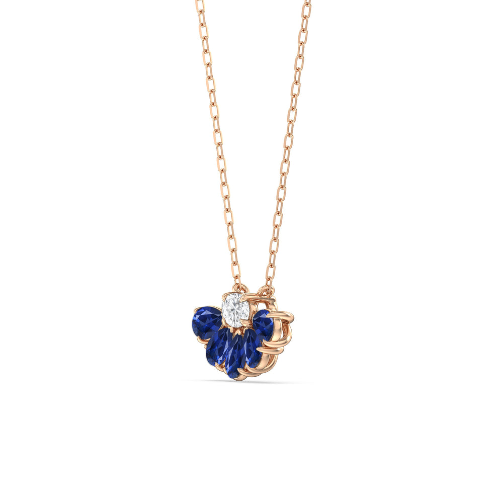 Sapphire and Diamond Twinkling Teardrip Necklace with 14KT Rose Gold Cut Diamond in 14KT Rose Gold view 2
