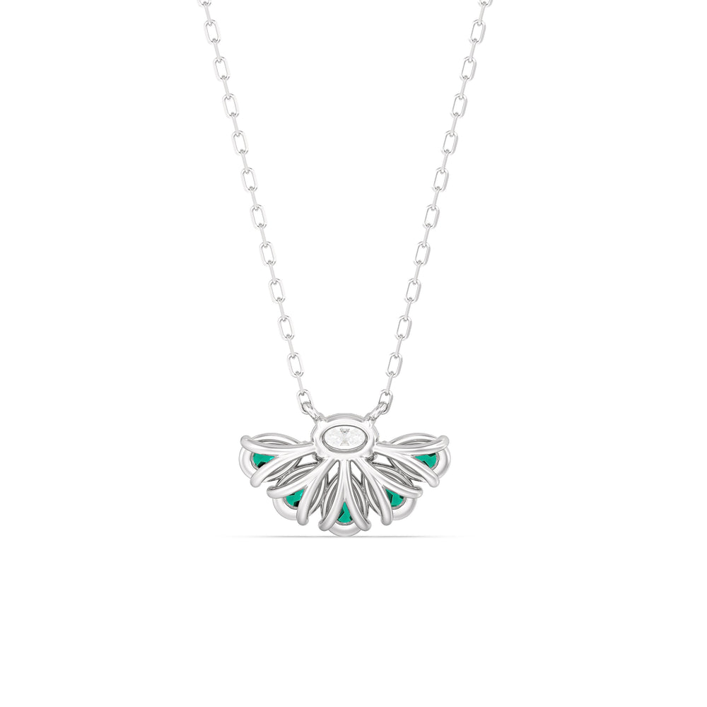 Emerald and Diamond Twinkling Teardrip Necklace with 14KT White Gold Cut Diamond in 14KT White Gold view 4

