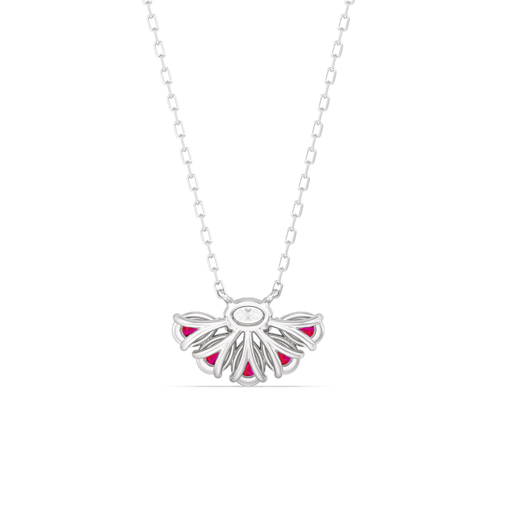 Ruby and Diamond Daisy Petals Necklace with 14KT White Gold Cut Diamond in 14KT White Gold view 4
