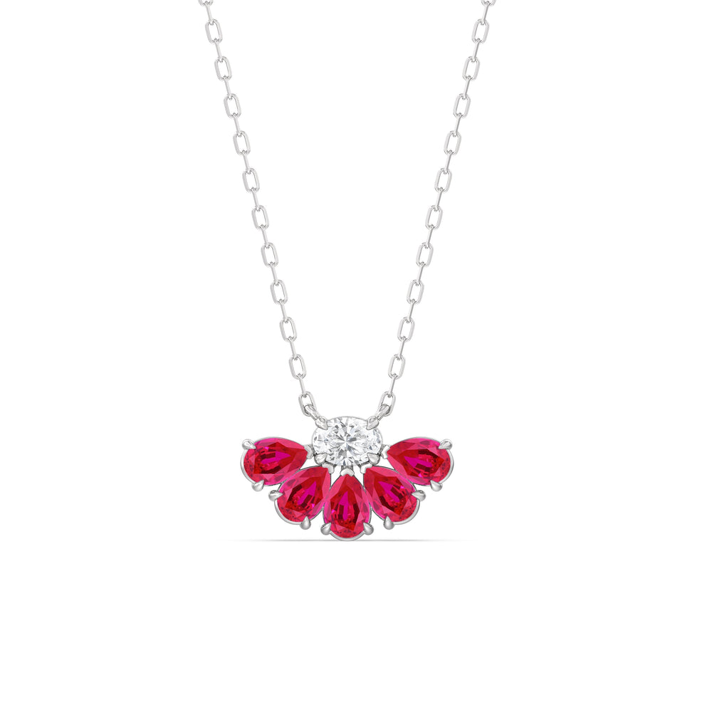 Ruby and Diamond Daisy Petals Necklace with 14KT White Gold Cut Diamond in 14KT White Gold view 1
