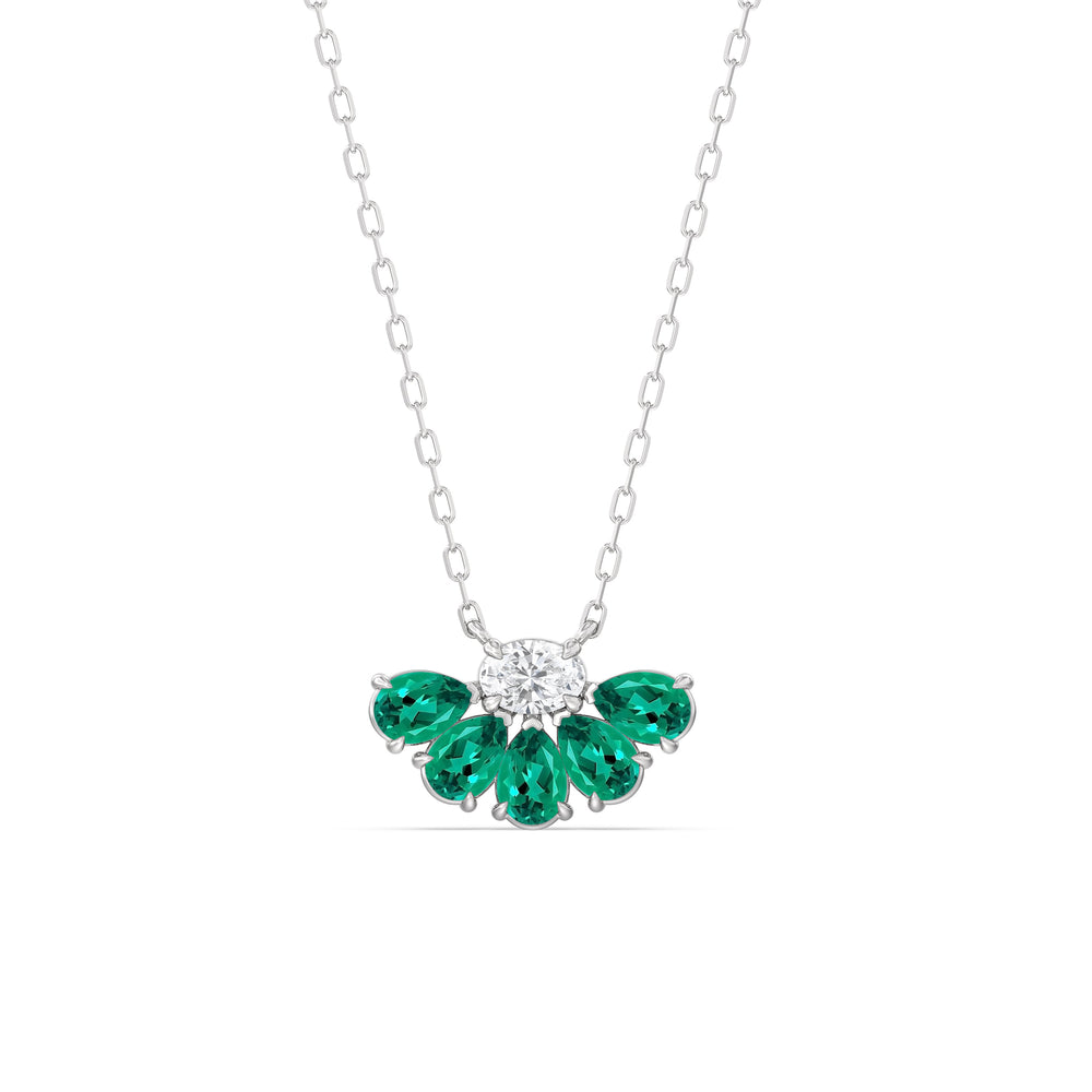 Emerald and Diamond Twinkling Teardrip Necklace with 14KT White Gold Cut Diamond in 14KT White Gold view 1
