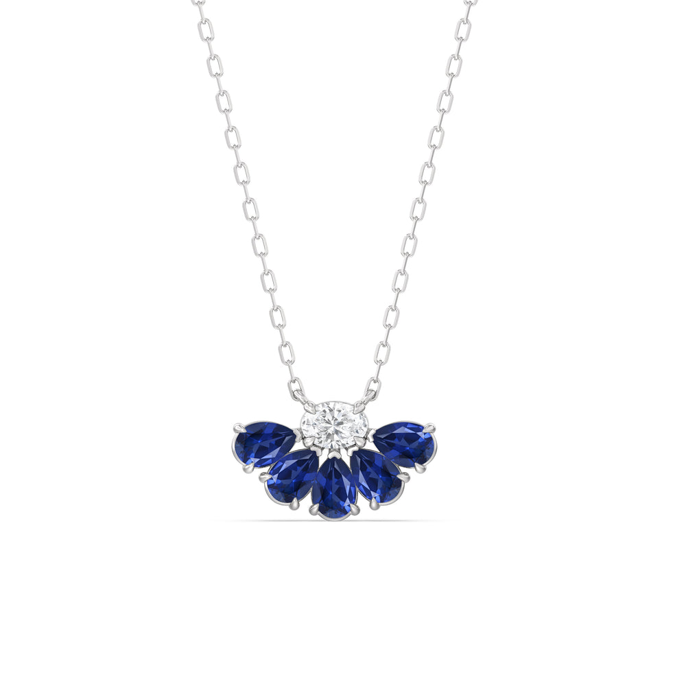 Sapphire and Diamond Twinkling Teardrip Necklace with 14KT White Gold Cut Diamond in 14KT White Gold view 1
