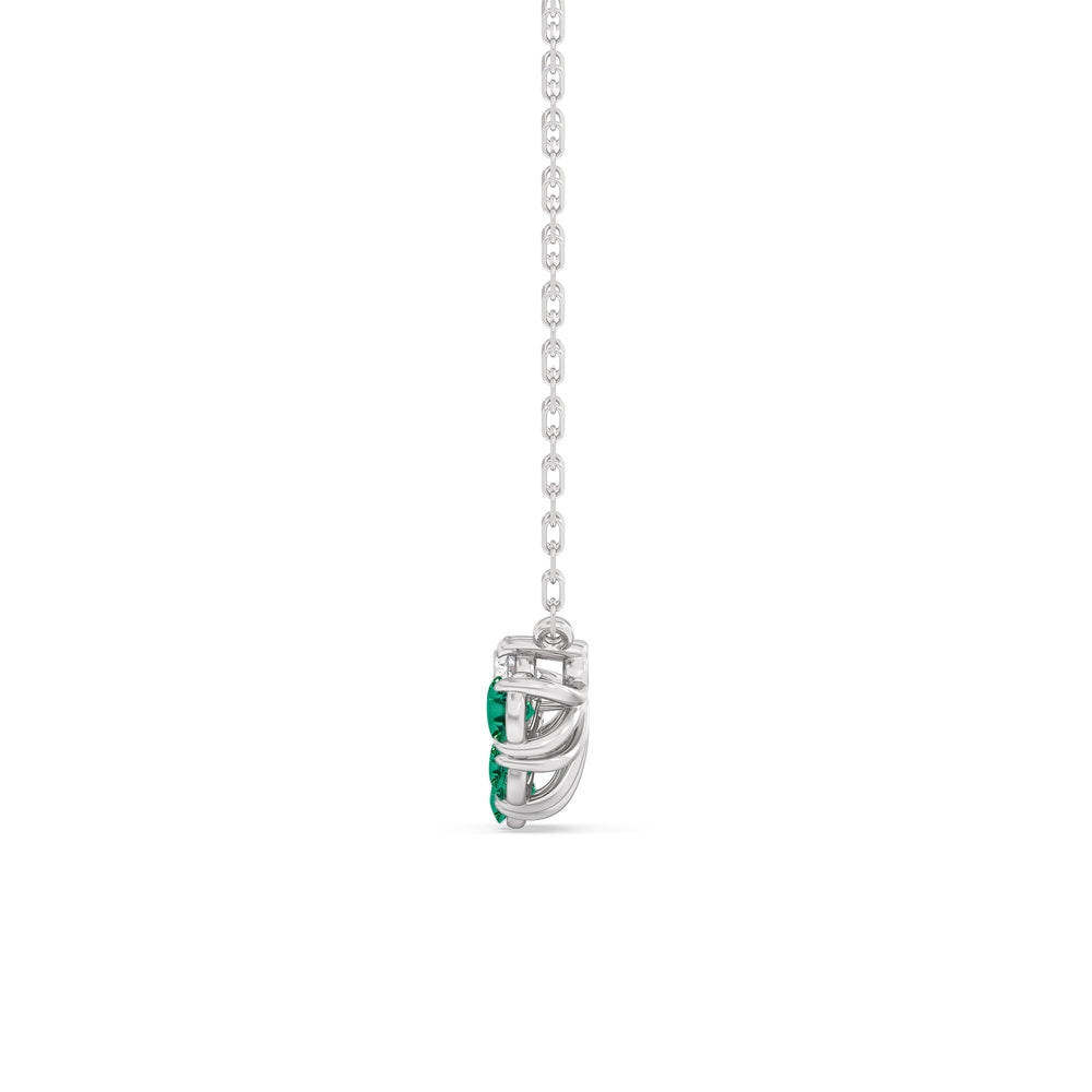 Emerald and Diamond Twinkling Teardrip Necklace with 14KT White Gold Cut Diamond in 14KT White Gold view 3

