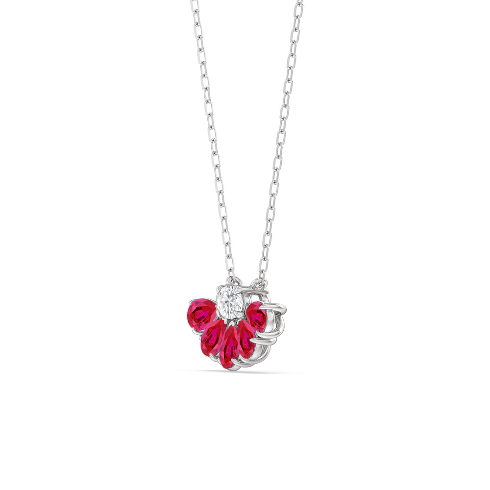 Ruby and Diamond Twinkling Teardrip Necklace with 14KT White Gold Cut Diamond in 14KT White Gold view 2
