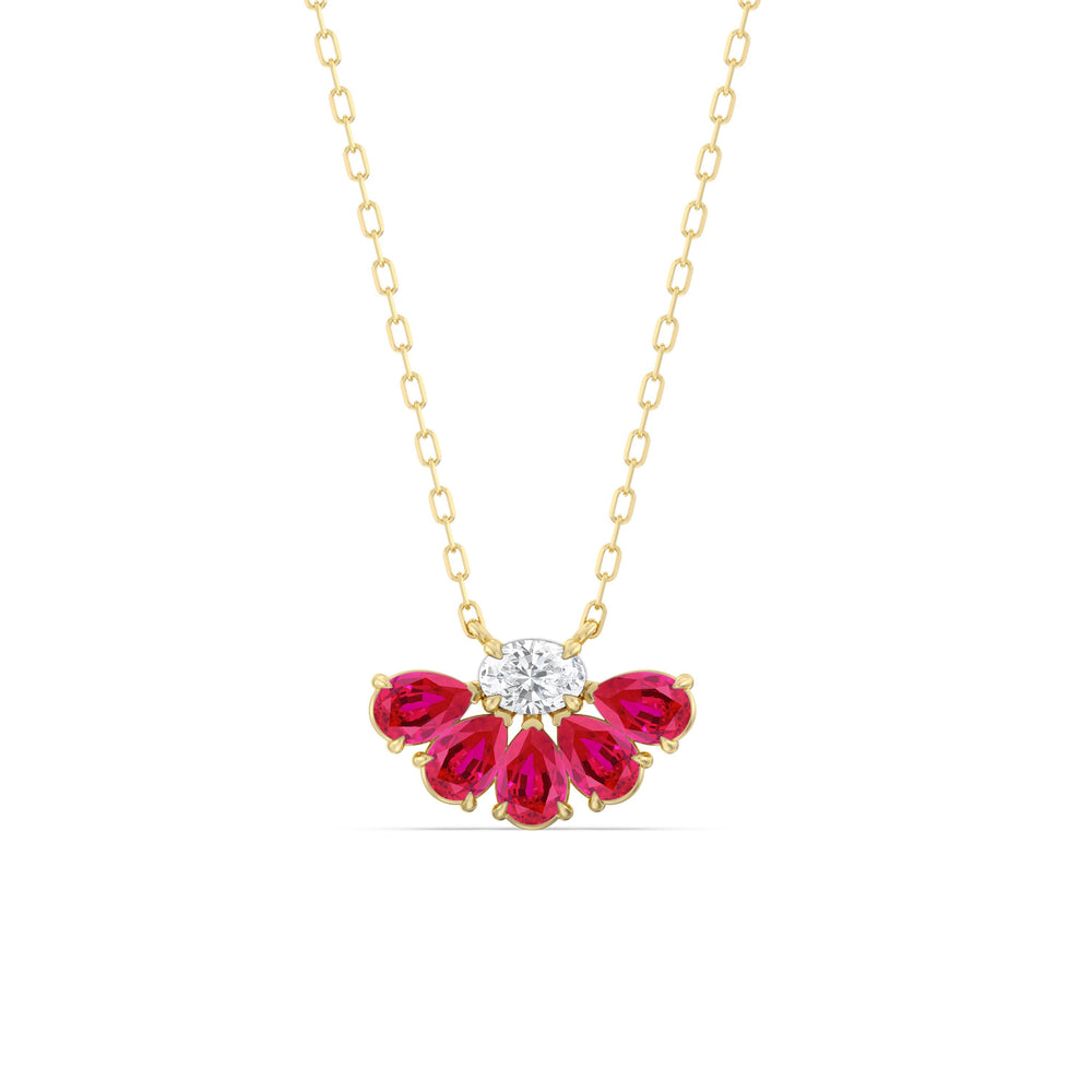 Ruby and Diamond Daisy Petals Necklace with 14KT Yellow Gold Cut Diamond in 14KT Yellow Gold view 1
