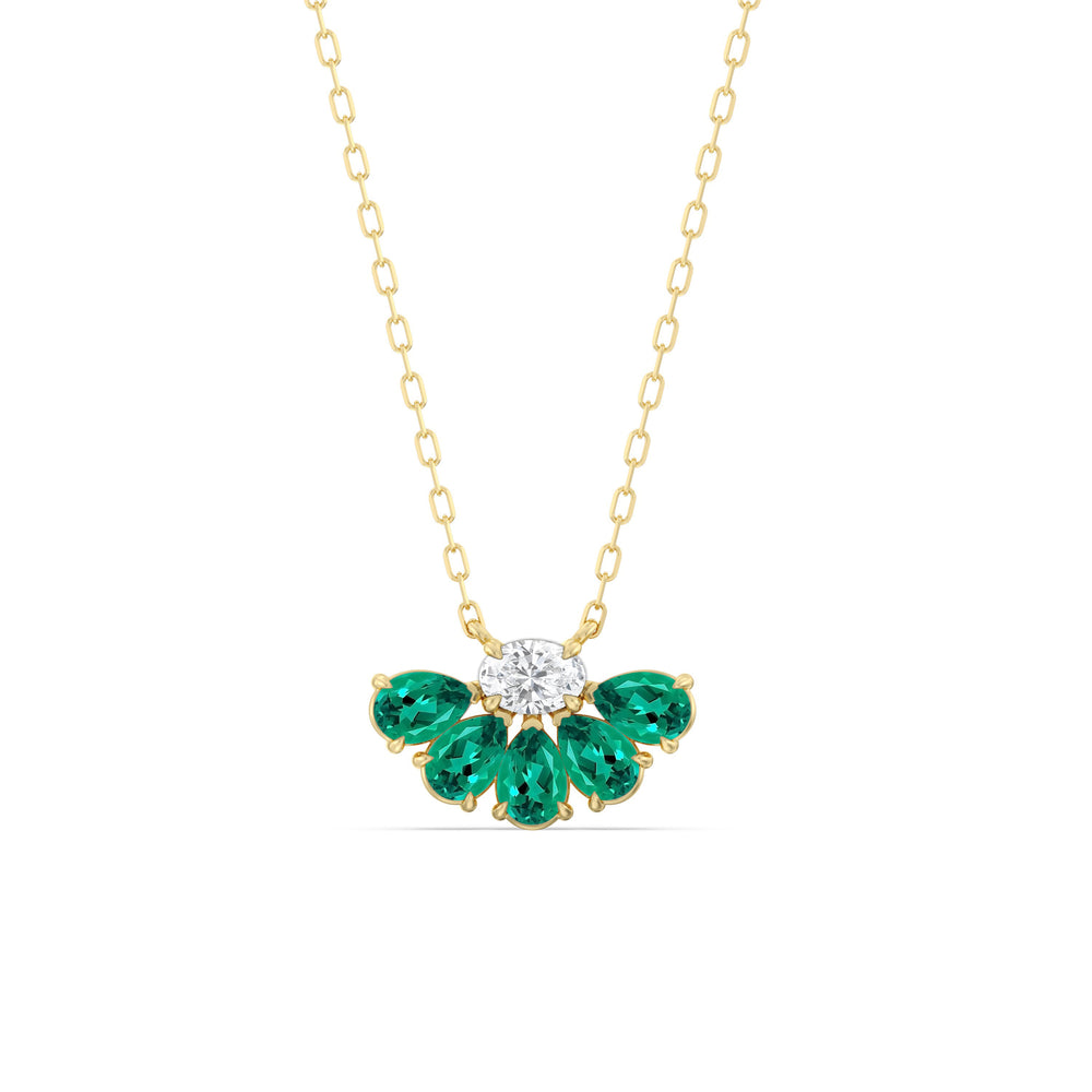Emerald and Diamond Twinkling Teardrip Necklace with 14KT Yellow Gold Cut Diamond in 14KT Yellow Gold view 1
