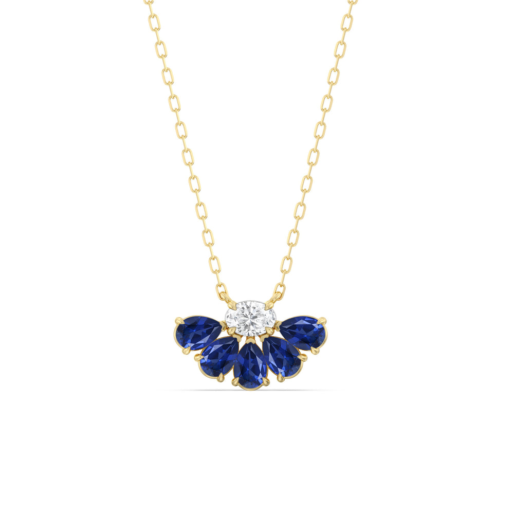 Sapphire and Diamond Twinkling Teardrip Necklace with 14KT Yellow Gold Cut Diamond in 14KT Yellow Gold view 1
