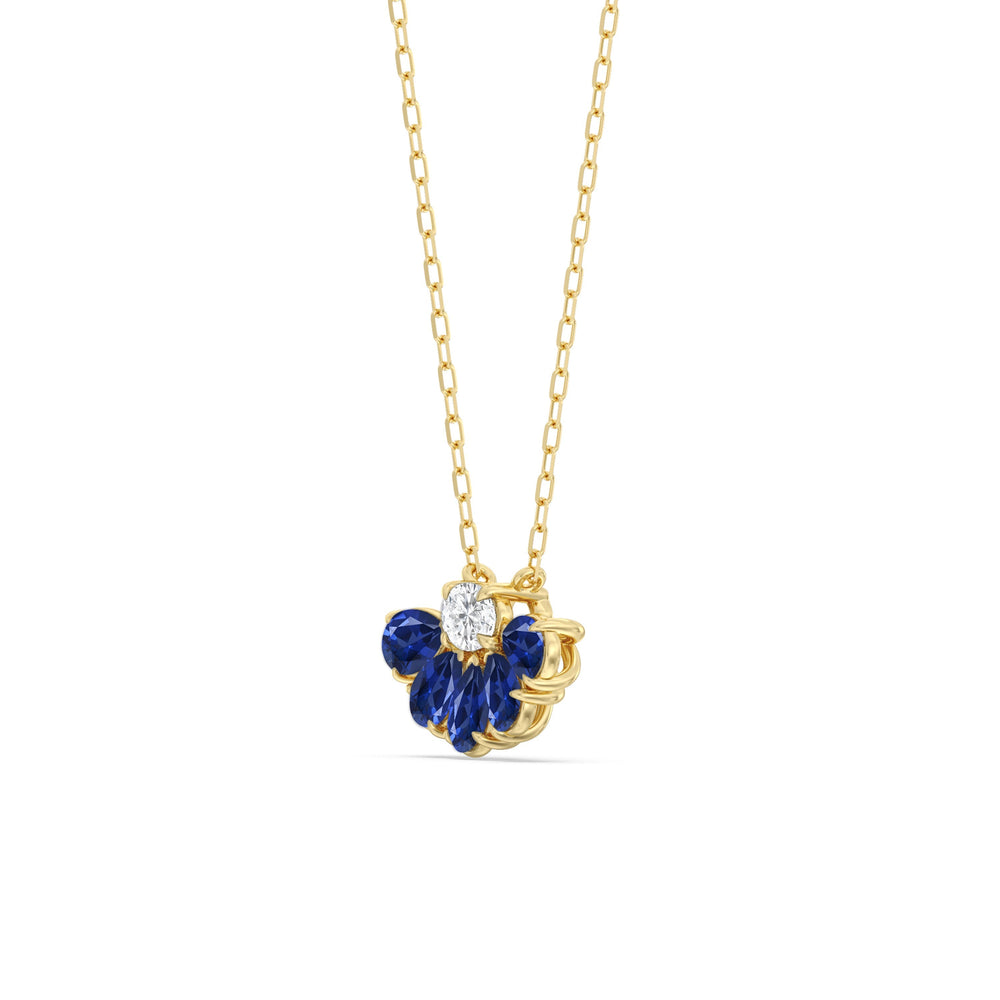 Sapphire and Diamond Daisy Petals Necklace with 14KT Yellow Gold Cut Diamond in 14KT Yellow Gold view 2
