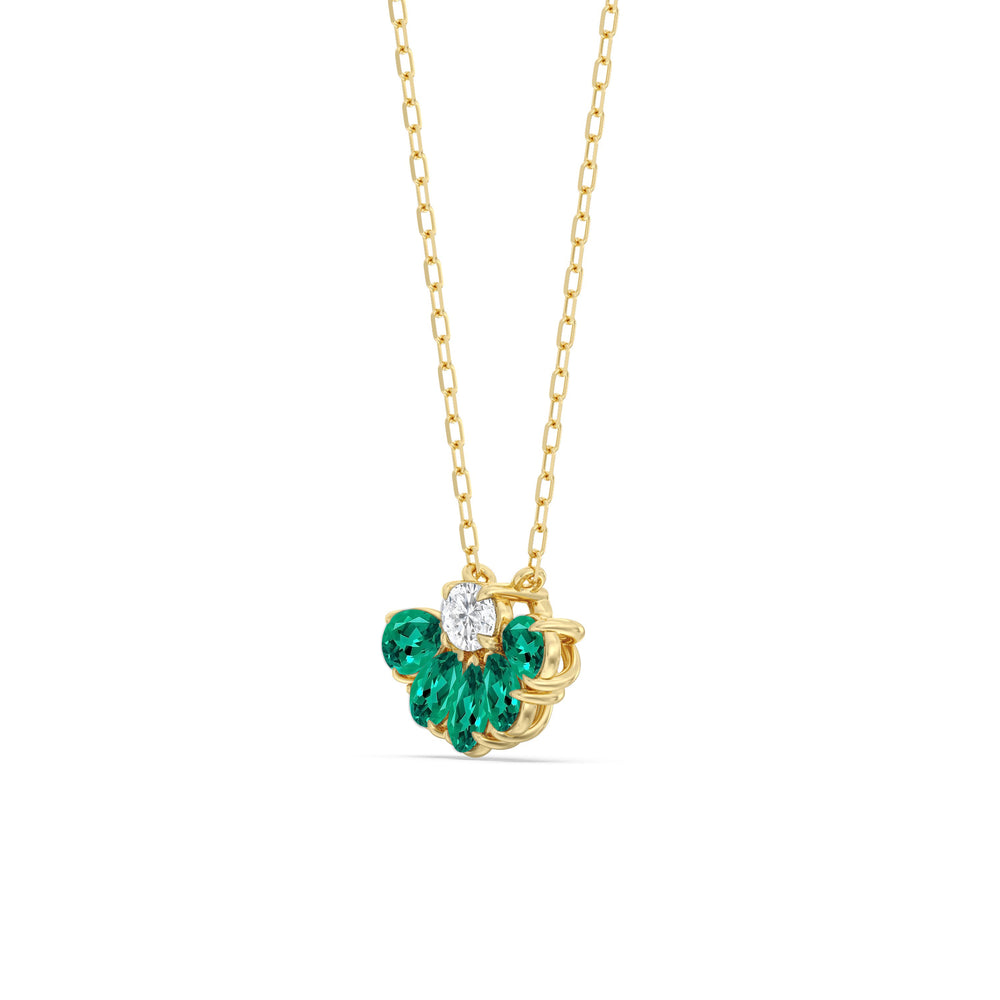 Emerald and Diamond Twinkling Teardrip Necklace with 14KT Yellow Gold Cut Diamond in 14KT Yellow Gold view 2
