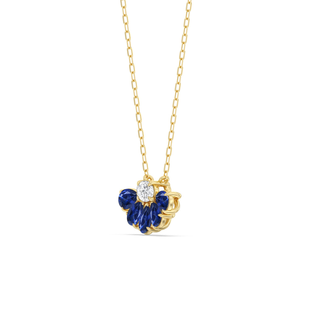 Sapphire and Diamond Twinkling Teardrip Necklace with 14KT Yellow Gold Cut Diamond in 14KT Yellow Gold view 2
