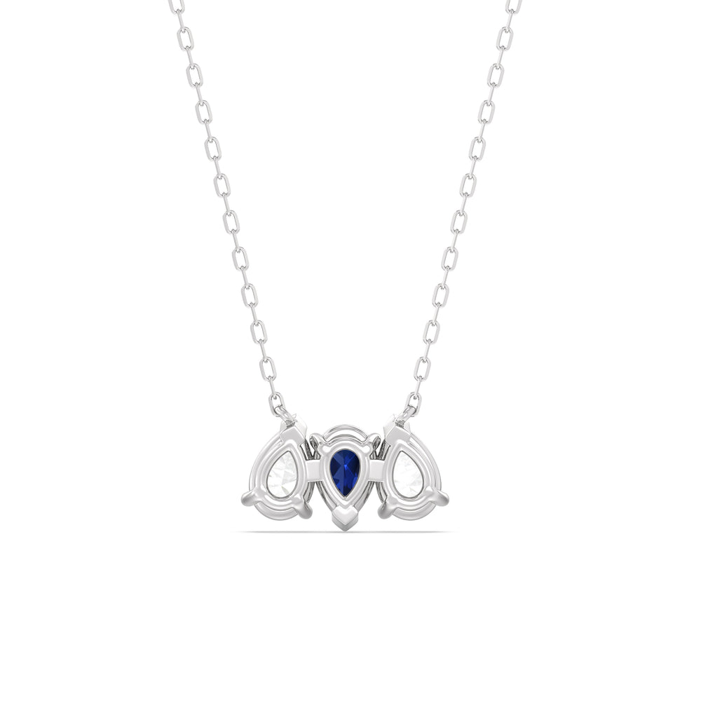 Sapphire And Diamond Trio Pear Cluster Necklace with Sterling Silver Cut Diamond in 14KT Sterling Silver view 4
