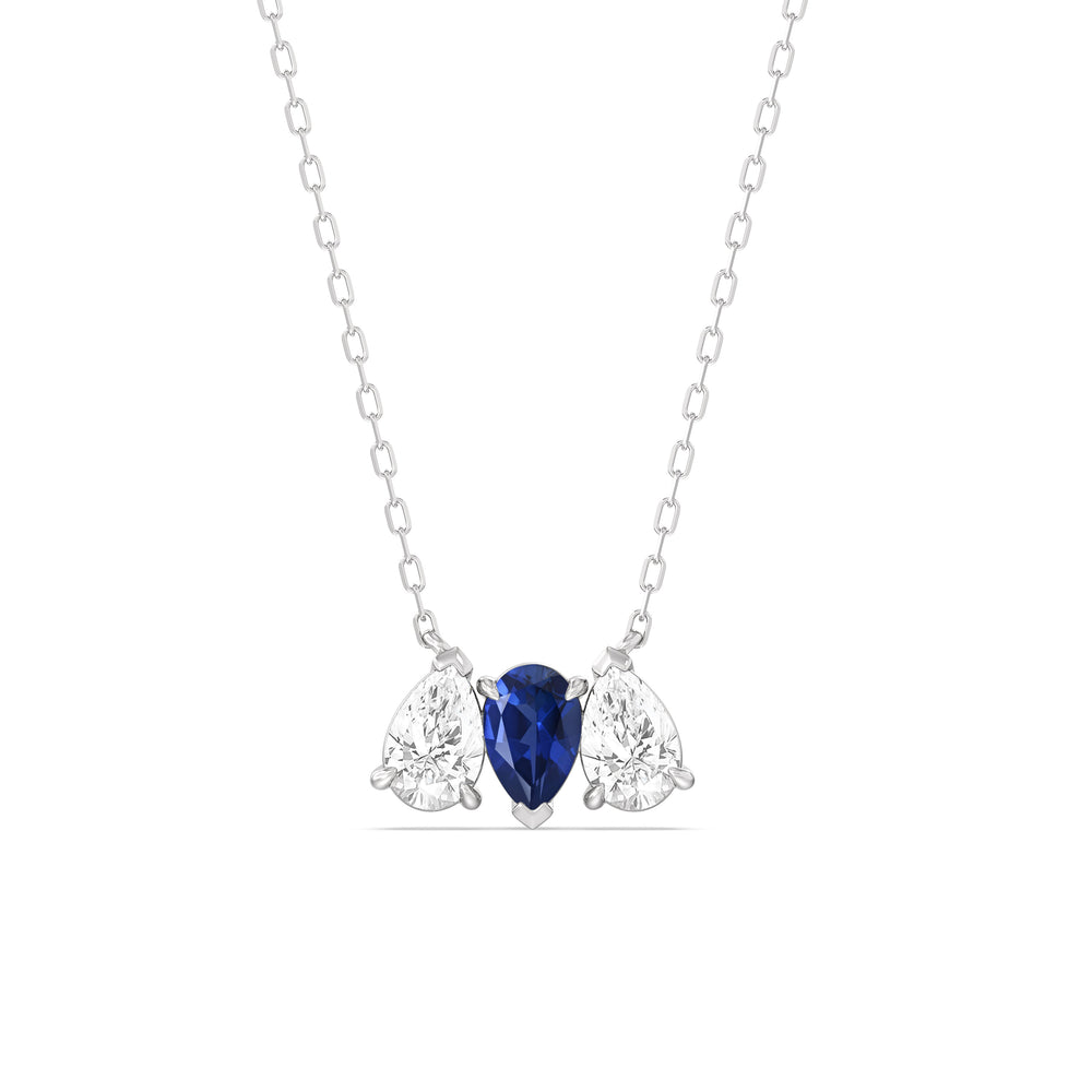 Sapphire And Diamond Trio Pear Cluster Necklace with Sterling Silver Cut Diamond in 14KT Sterling Silver view 1
