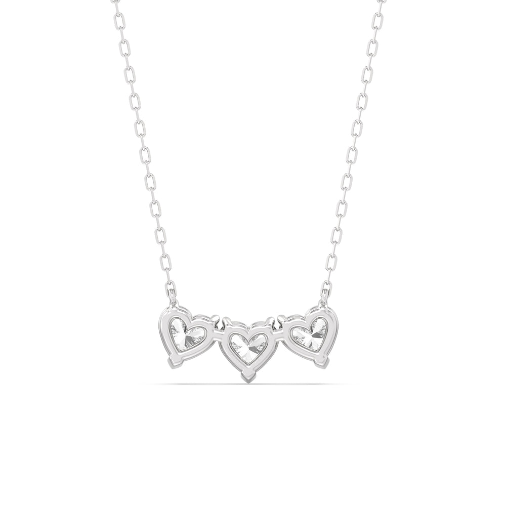 Trio Heart Cluster Diamond Necklace with 14KT White Gold / Lab / 1 1/2 Cut Diamond in 14KT White Gold / Lab / 1 1/2 view 6
