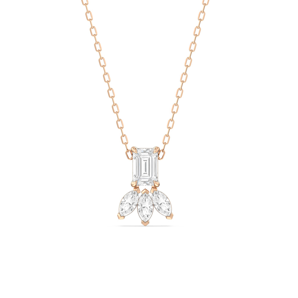 Emerald Raindrop Cluster Diamond Necklace with 14KT Rose Gold / Lab / 1 Cut Diamond in 14KT Rose Gold / Lab / 1 view 1
