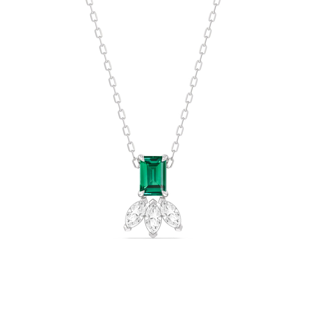Emerald Emerald Raindrop Cluster Diamond Necklace with Sterling Silver Cut Diamond in 14KT Sterling Silver view 1
