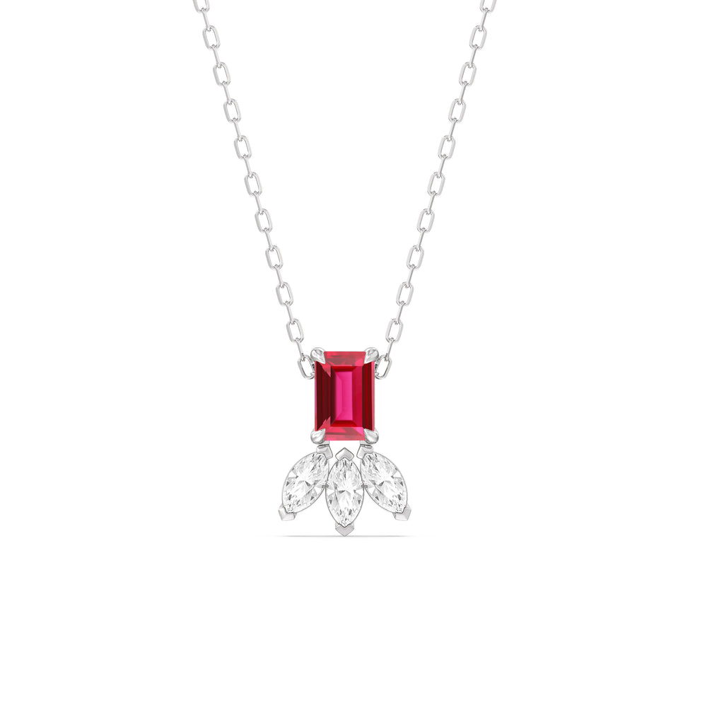 Ruby Emerald Raindrop Cluster Diamond Necklace with Sterling Silver Cut Diamond in 14KT Sterling Silver view 1
