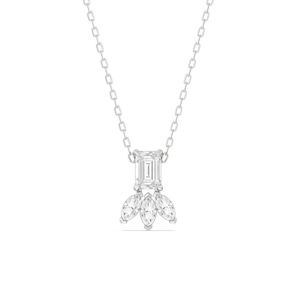 Emerald Raindrop Cluster Diamond Necklace with Sterling Silver / Lab / 1 Cut Diamond in 14KT Sterling Silver / Lab / 1 view 1
