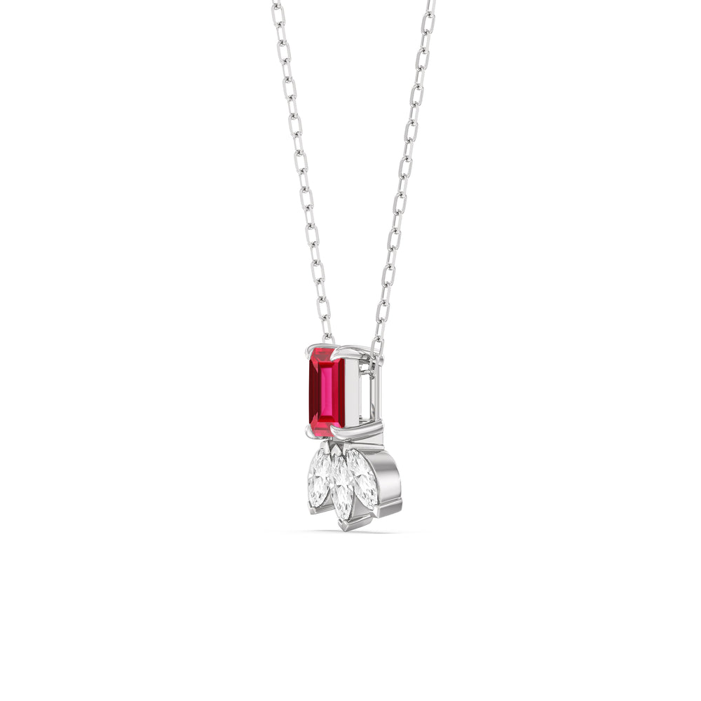 Ruby Emerald Raindrop Cluster Diamond Necklace with Sterling Silver Cut Diamond in 14KT Sterling Silver view 2

