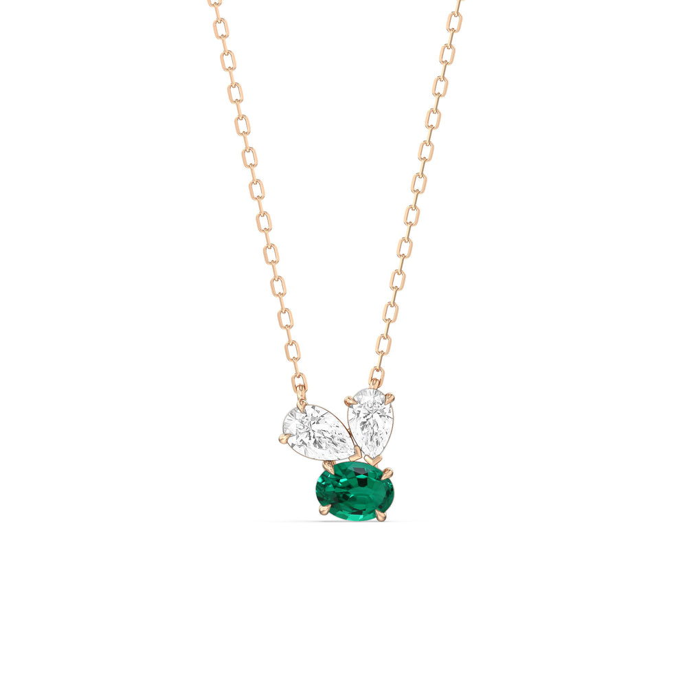 Emerald and Diamond Stardust Cluster Necklace with 14KT Rose Gold Cut Diamond in 14KT Rose Gold view 1
