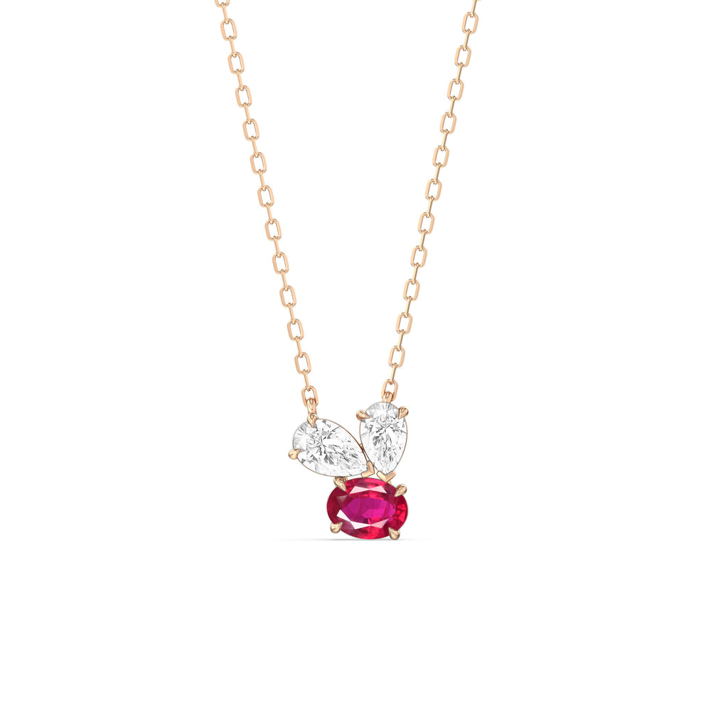 Ruby and Diamond Stardust Cluster Necklace with 14KT Rose Gold Cut Diamond in 14KT Rose Gold view 1

