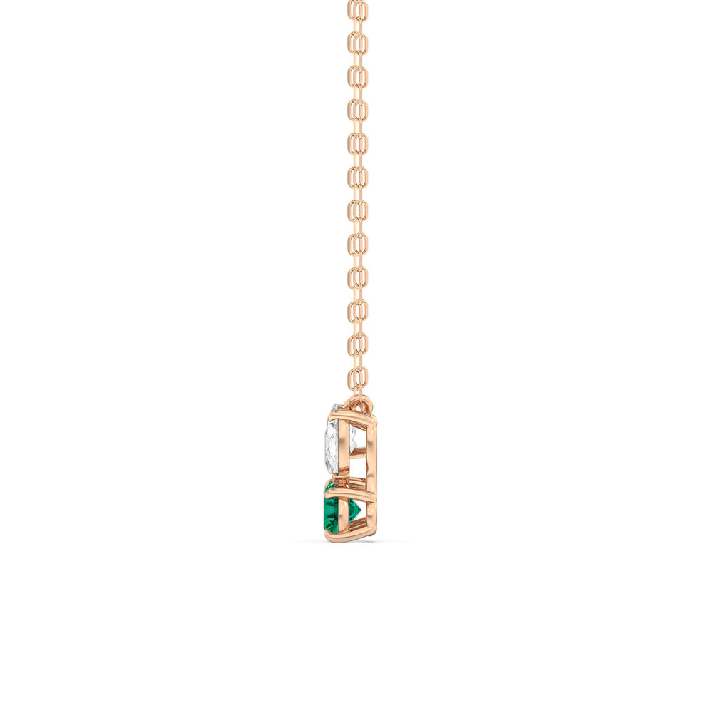 Emerald and Diamond Stardust Cluster Necklace with 14KT Rose Gold Cut Diamond in 14KT Rose Gold view 3
