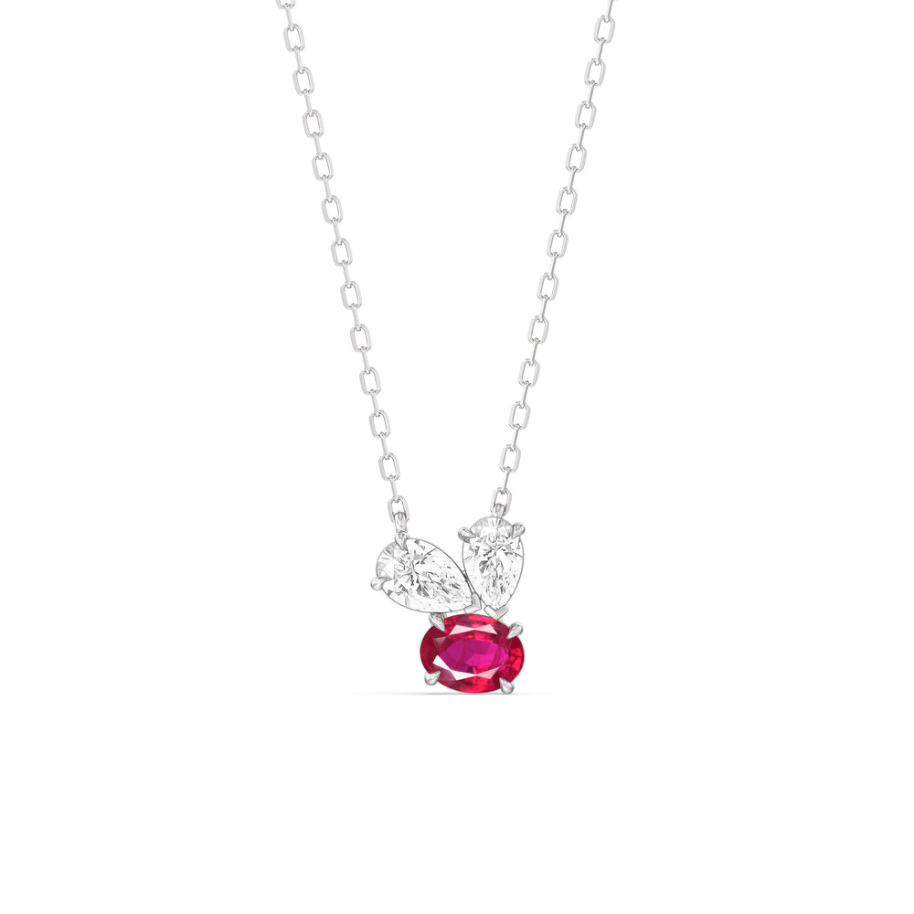 Ruby and Diamond Stardust Cluster Necklace with 14KT White Gold Cut Diamond in 14KT White Gold view 1

