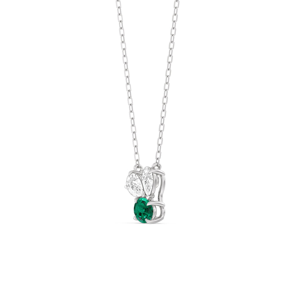 Emerald and Diamond Stardust Cluster Necklace with Sterling Silver Cut Diamond in 14KT Sterling Silver view 2
