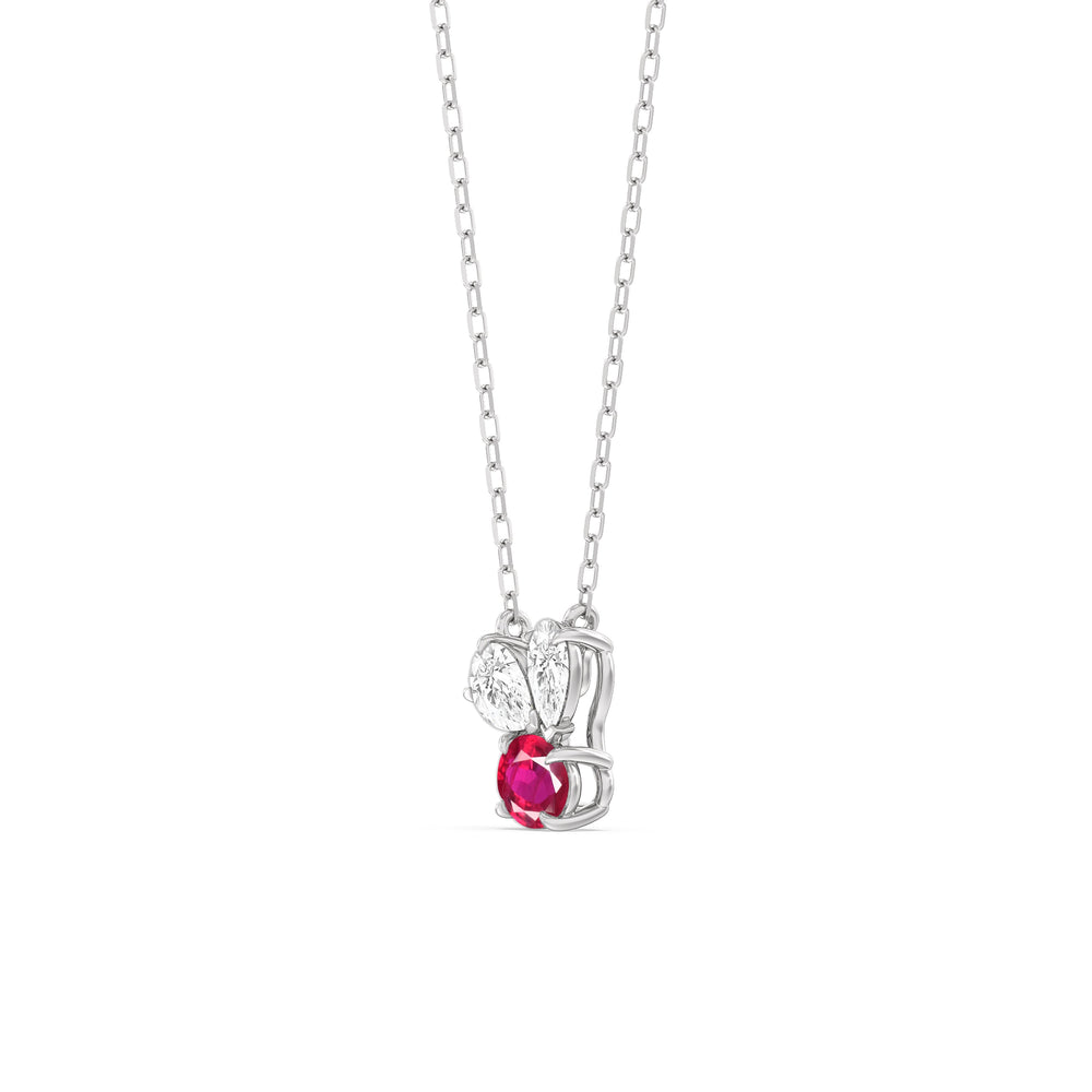 Ruby and Diamond Stardust Cluster Necklace with Sterling Silver Cut Diamond in 14KT Sterling Silver view 2
