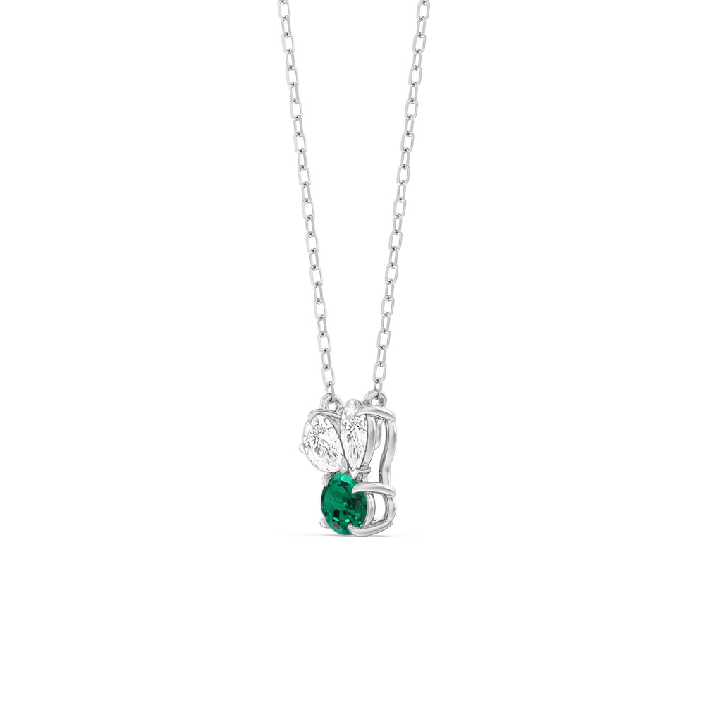 Emerald and Diamond Stardust Cluster Necklace with 14KT White Gold Cut Diamond in 14KT White Gold view 2
