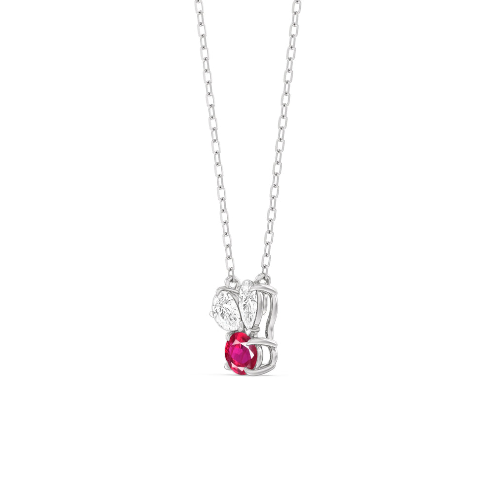 Ruby And Diamond Stardust Cluster NecklaceTest Drashya with 14KT White Gold Cut Diamond in 14KT White Gold view 3
