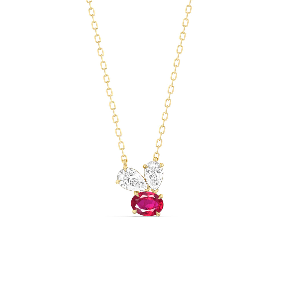 Ruby and Diamond Stardust Cluster Necklace with 14KT Yellow Gold Cut Diamond in 14KT Yellow Gold view 1
