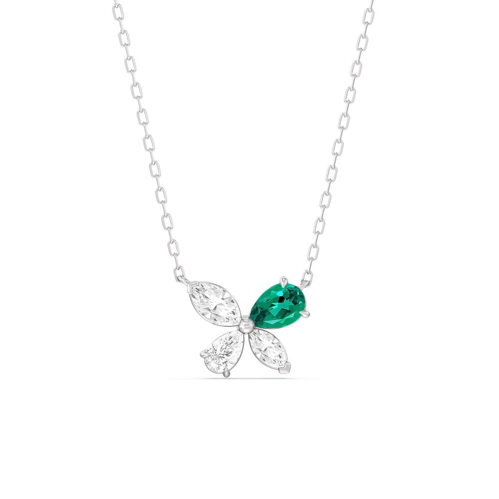 Emerald Marsilea Necklace with 14KT White Gold Cut Diamond in 14KT White Gold view 1

