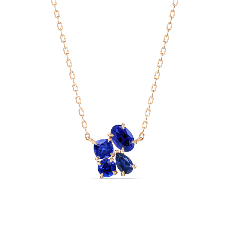Sapphire Brilliant Cluster Necklace with 14KT Rose Gold Cut Diamond in 14KT Rose Gold view 1
