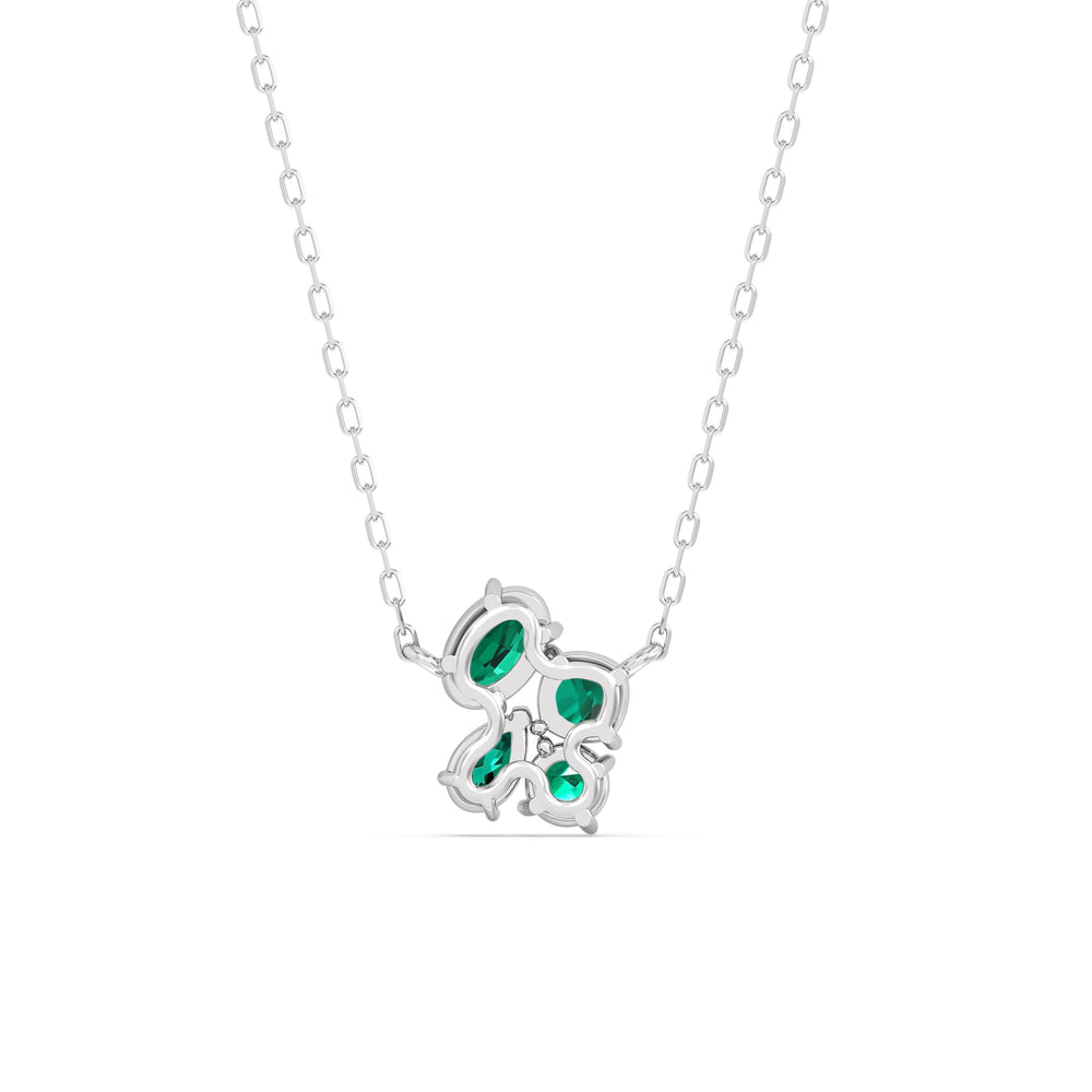 Emerald Brilliant Cluster Necklace with Sterling Silver Cut Diamond in 14KT Sterling Silver view 4
