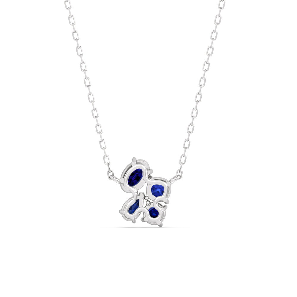 Sapphire Brilliant Cluster Necklace with Sterling Silver Cut Diamond in 14KT Sterling Silver view 4
