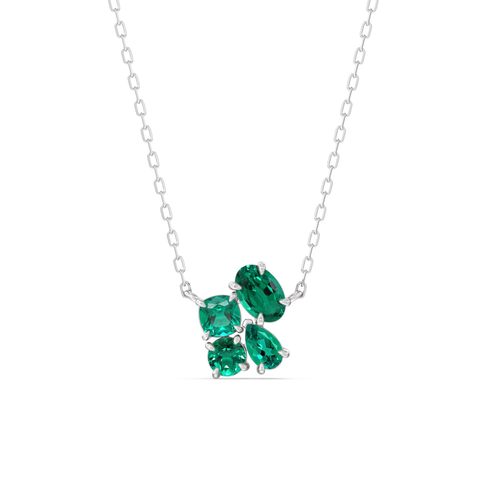 Emerald Brilliant Cluster Necklace with Sterling Silver Cut Diamond in 14KT Sterling Silver view 1

