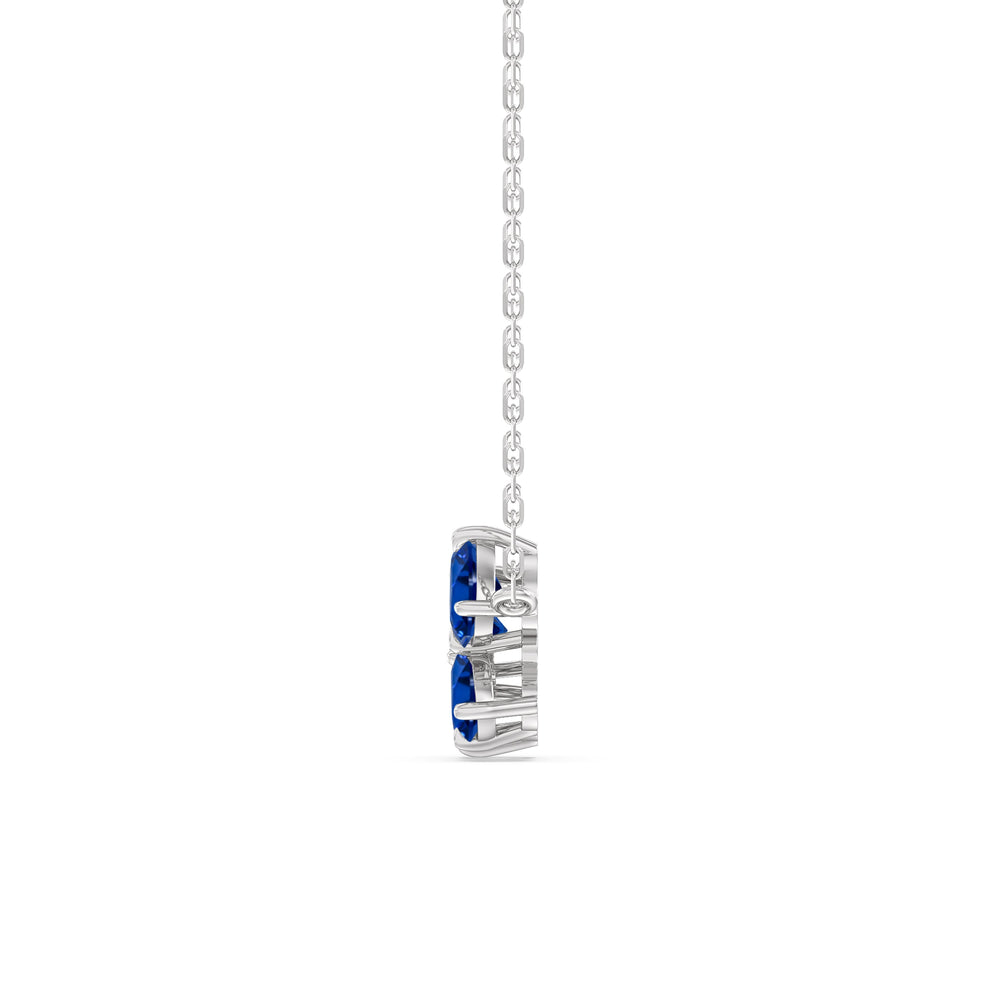 Sapphire Brilliant Cluster Necklace with Sterling Silver Cut Diamond in 14KT Sterling Silver view 3
