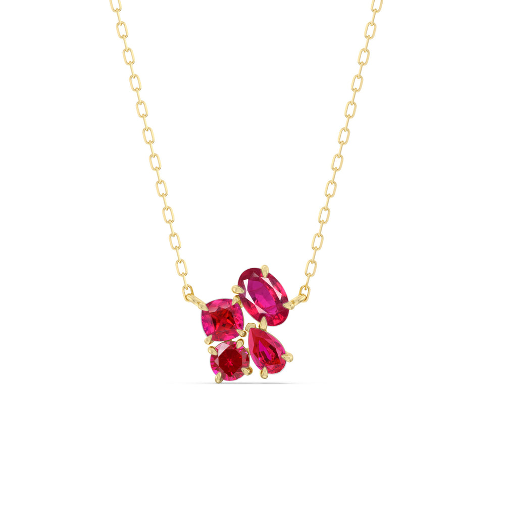 Ruby Brilliant Cluster Necklace with 14KT Yellow Gold Cut Diamond in 14KT Yellow Gold view 1
